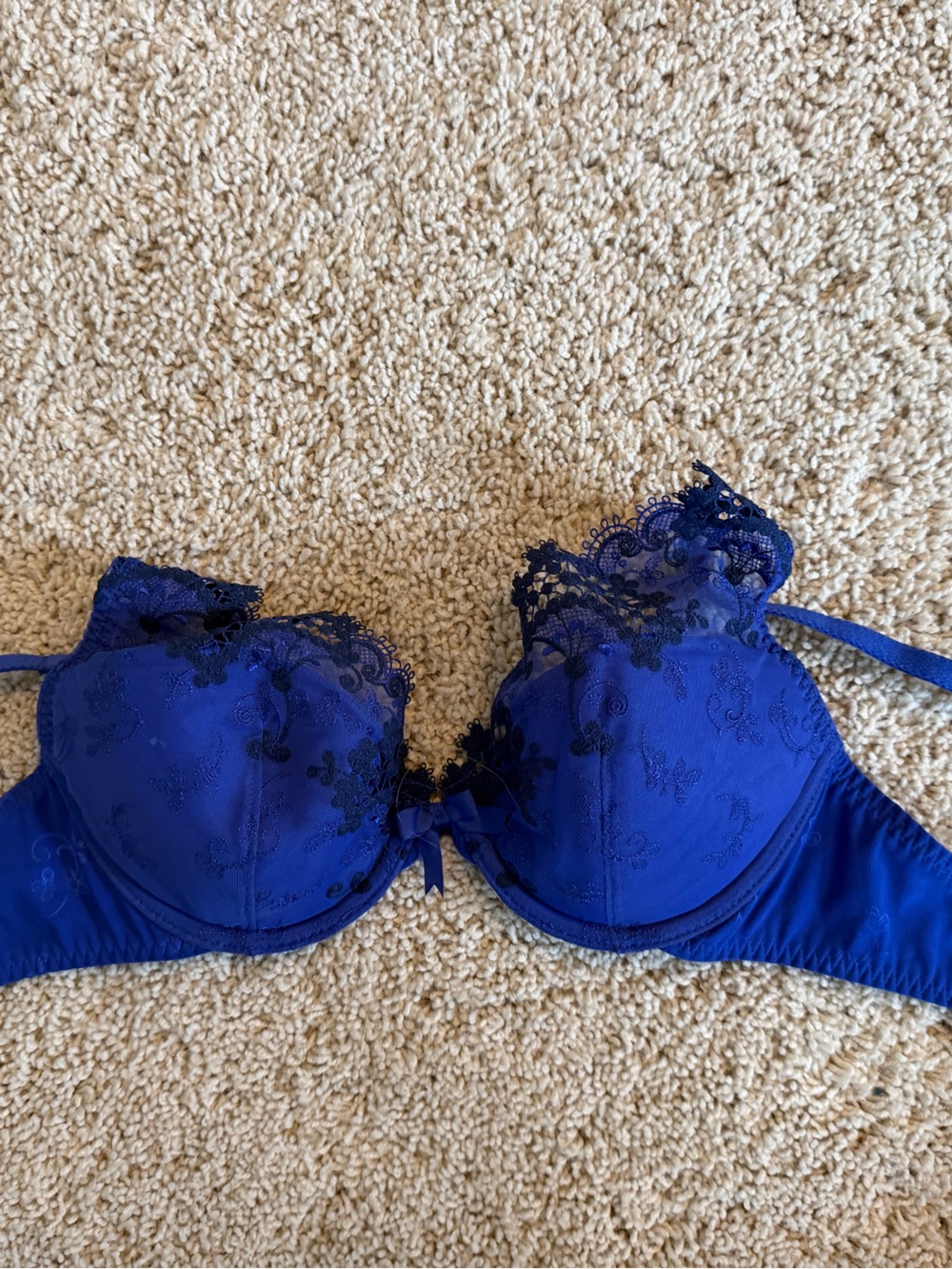 Simone Perele Lace Trim Royal Blue Underwire Bra - Women Intimates & Sleepwear